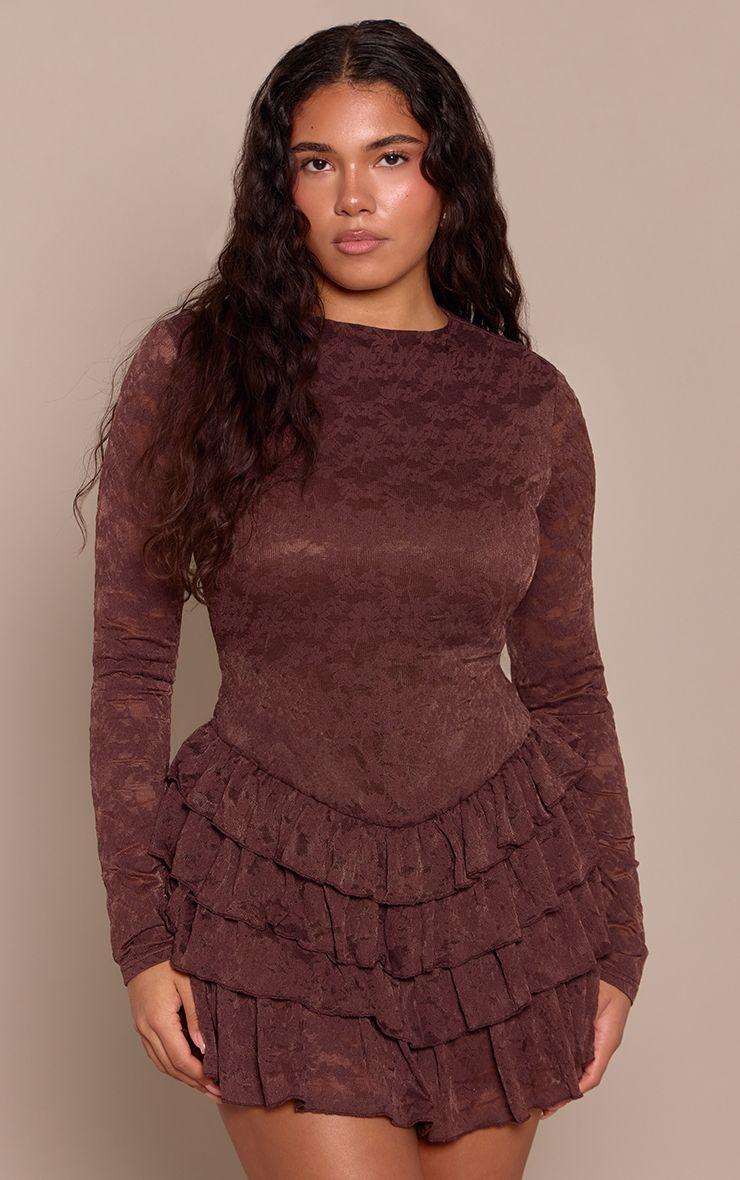 Shape  Stretch Lace Frill Hem Playsuit by PRETTYLITTLETHING