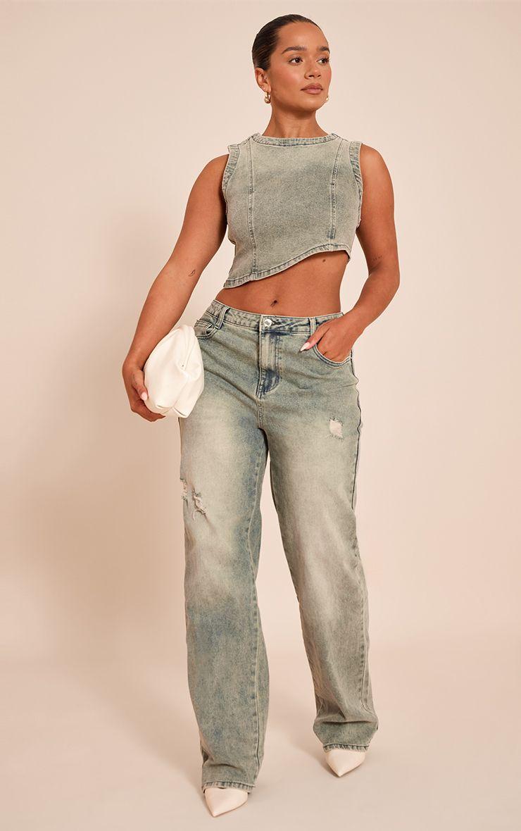 Shape  Stretch Washed Denim Wide Leg Jeans by PRETTYLITTLETHING