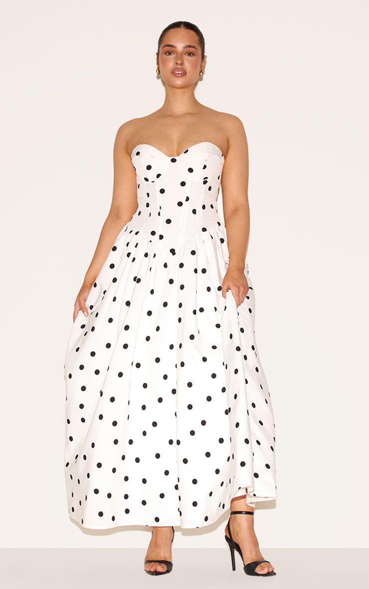 Shape White Polka Dot Corseted Maxi Shift Dress by PRETTYLITTLETHING