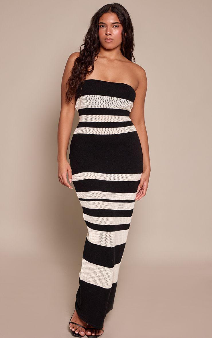 Shape  and White Stripped Knitted Bandeau Maxi Dress by PRETTYLITTLETHING