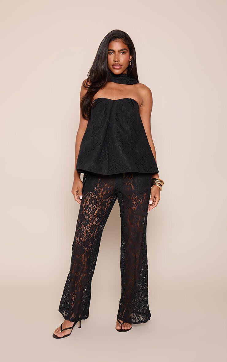 Sheer Lace Wide Leg Trousers Co-ord by PRETTYLITTLETHING