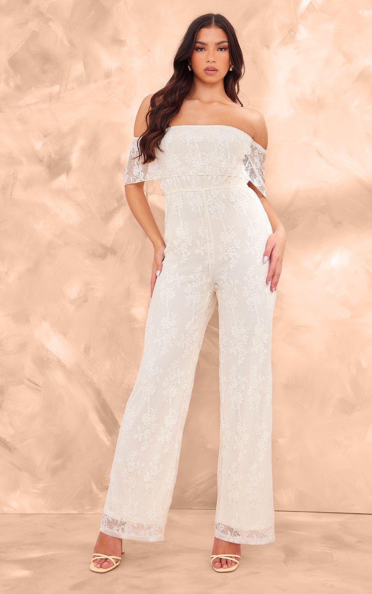 Shimmer Floral Lace Bardot Jumpsuit by PRETTYLITTLETHING