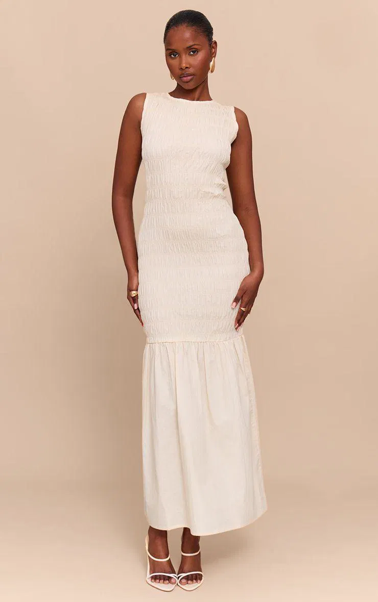 Shirred Detail Drop Waist Maxi Dress by PRETTYLITTLETHING