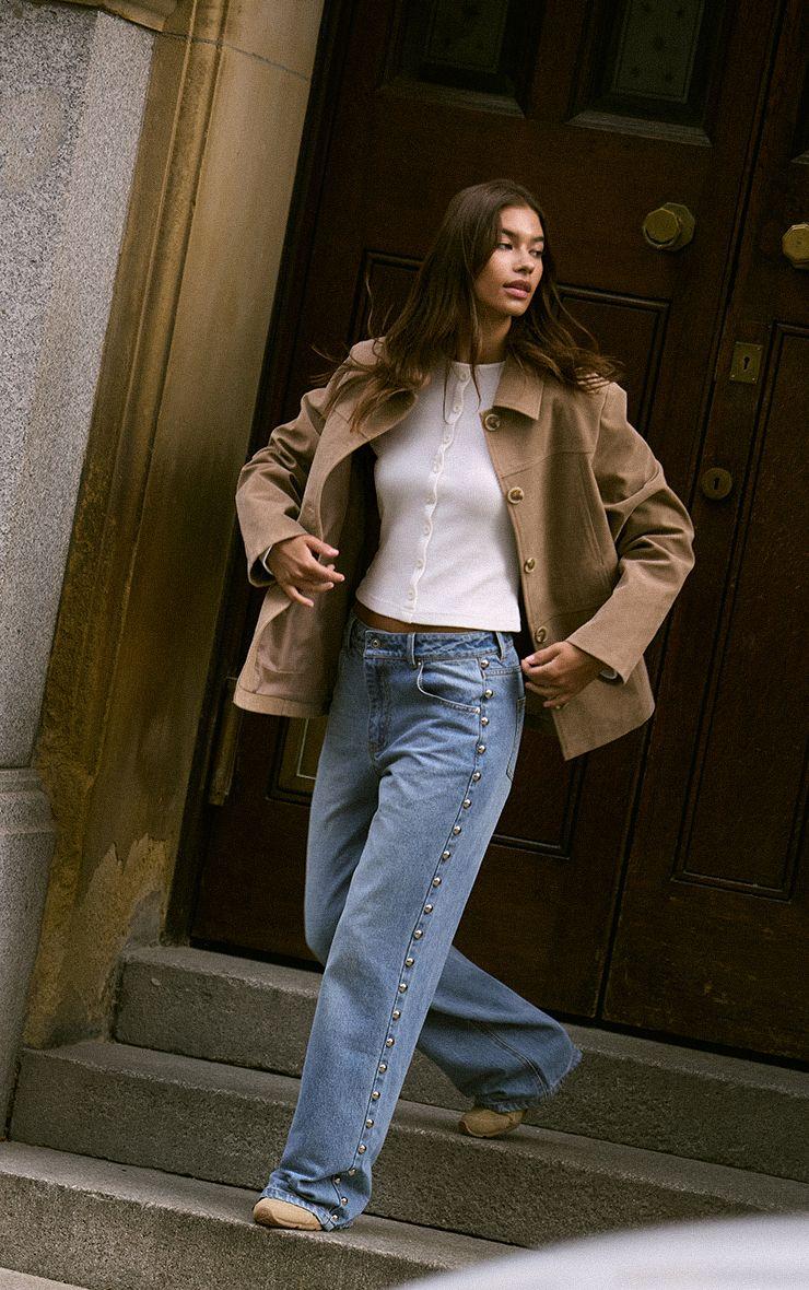 Side Studded High Waist Jeans by PRETTYLITTLETHING