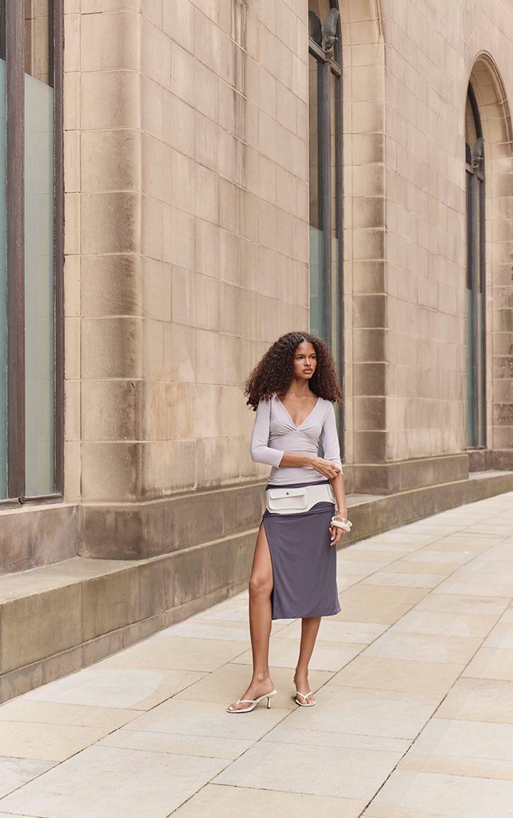 Slinky Ruched Side Seam Midi Skirt by PRETTYLITTLETHING
