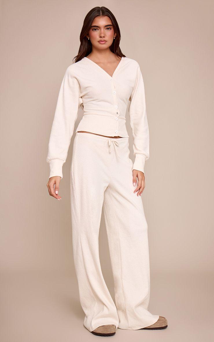 Soft Ribbed Low Rise Wide Leg Trousers Co-ord by PRETTYLITTLETHING