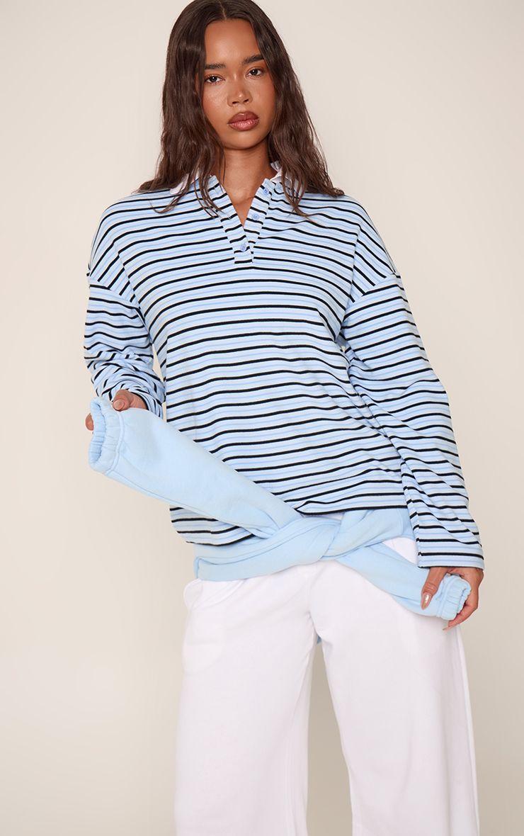 Soft Striped Fleece Polo t-shirt by PRETTYLITTLETHING