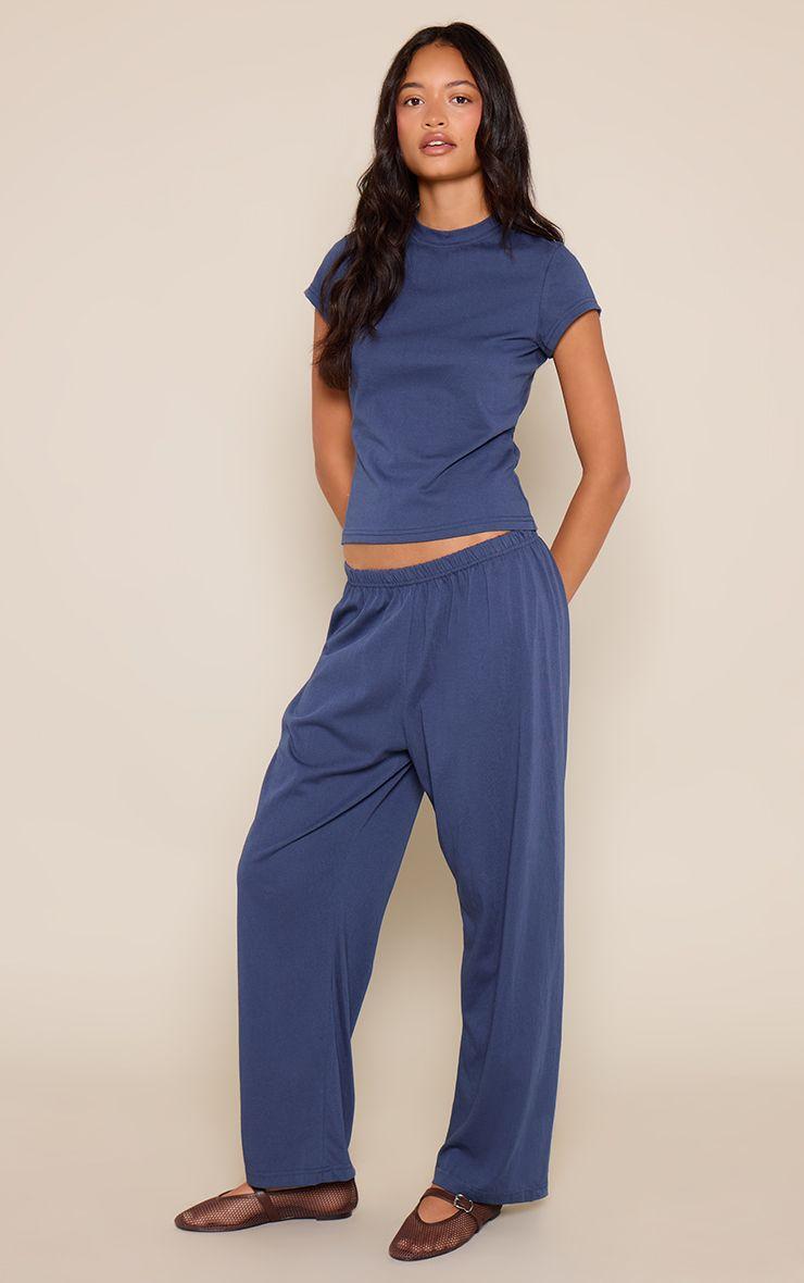 Soft Textured Relaxed Wide Leg Trousers by PRETTYLITTLETHING