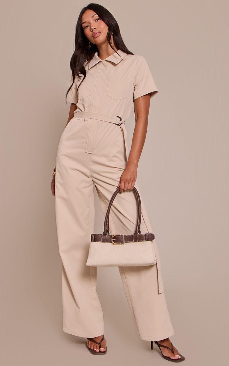 Stone Utility Belt Trim Detail Straight Leg Jumpsuit by PRETTYLITTLETHING