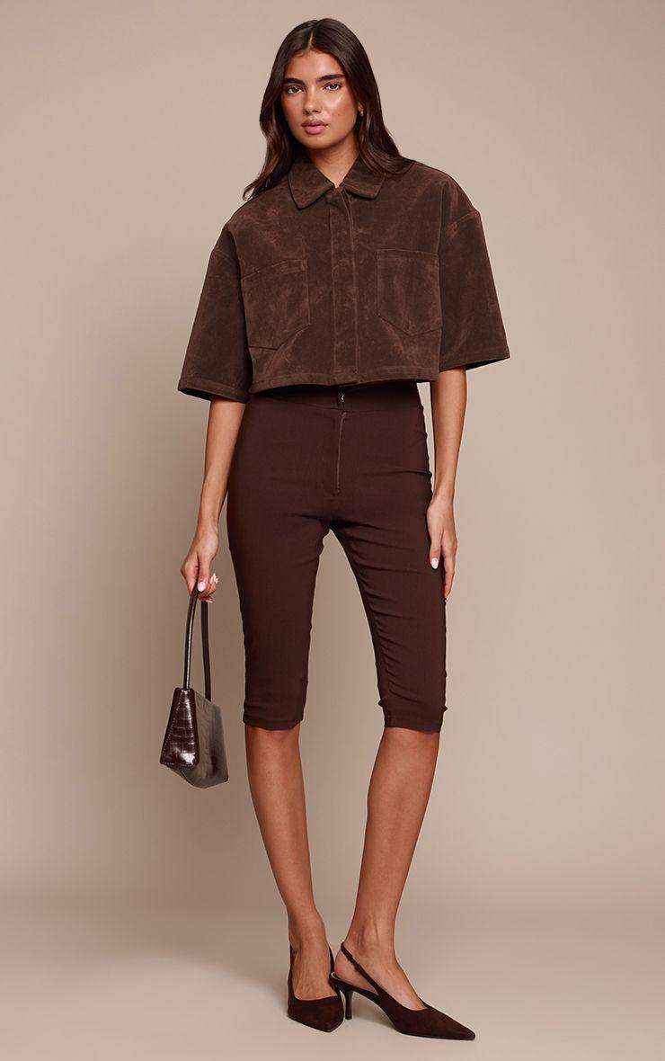 Stretch Woven Placket Detail Capri's by PRETTYLITTLETHING