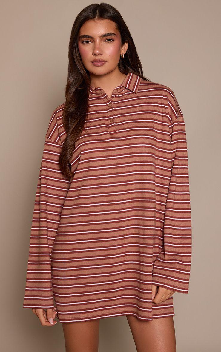 Stripe Collar Long Sleeve Shift Dress by PRETTYLITTLETHING