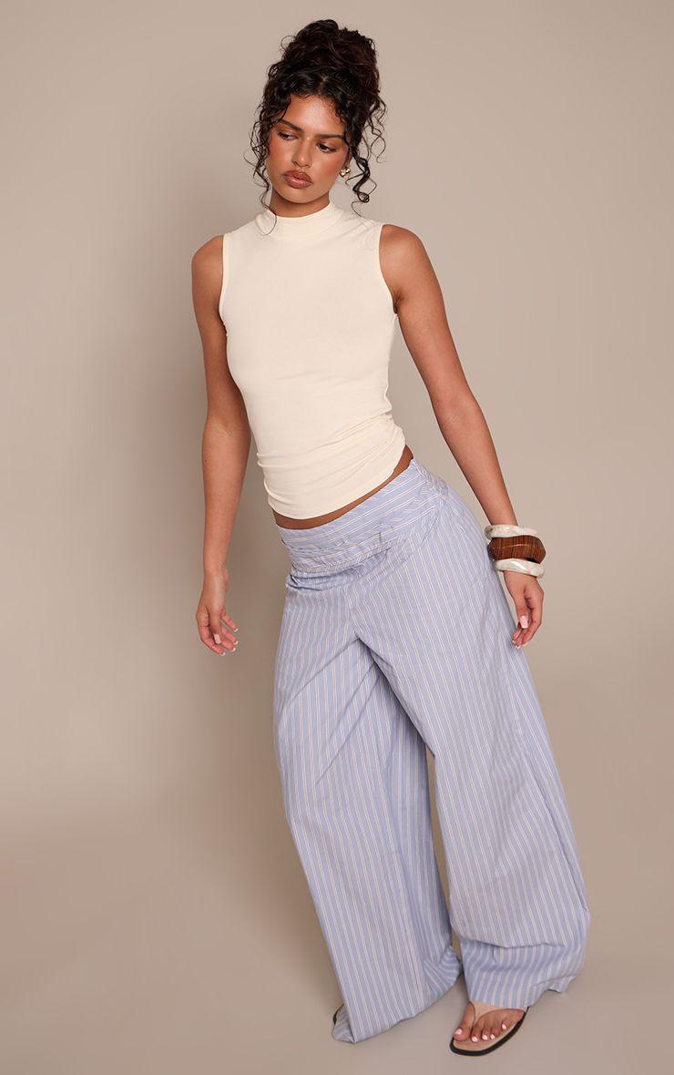 Stripe Folded Waist Tie Straight Leg Trousers by PRETTYLITTLETHING