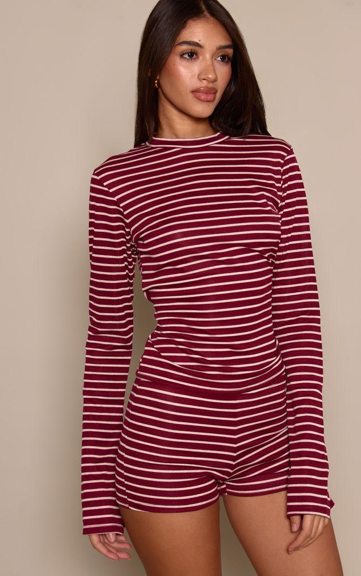 Stripe Ribbed High Neck Long Sleeve Top by PRETTYLITTLETHING