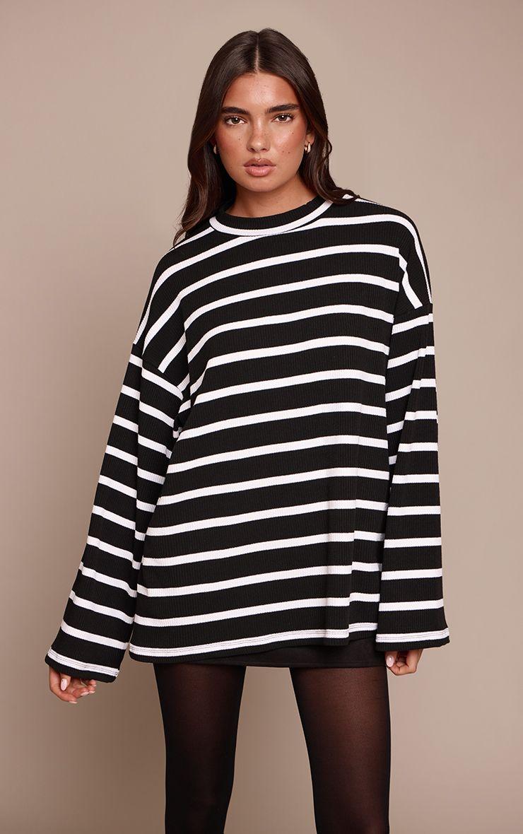 Stripe Thick Rib Oversized Slouchy Jumper by PRETTYLITTLETHING