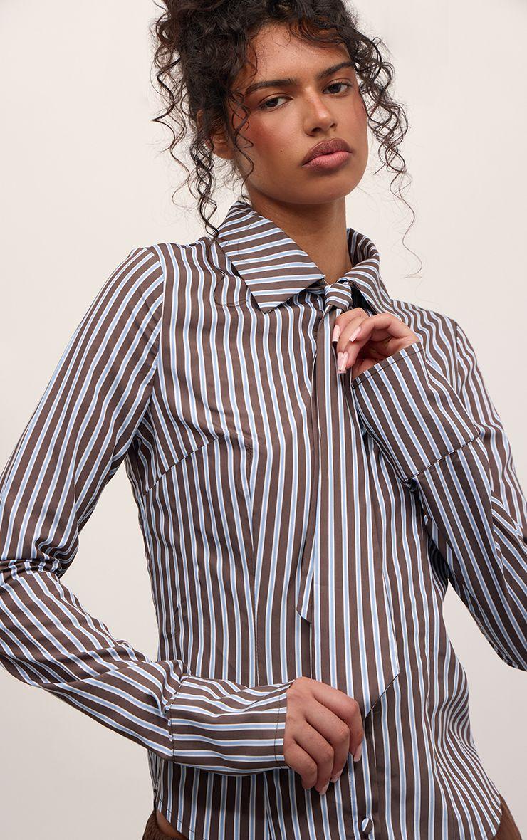 Stripe Tie Detail Fitted Shirt by PRETTYLITTLETHING