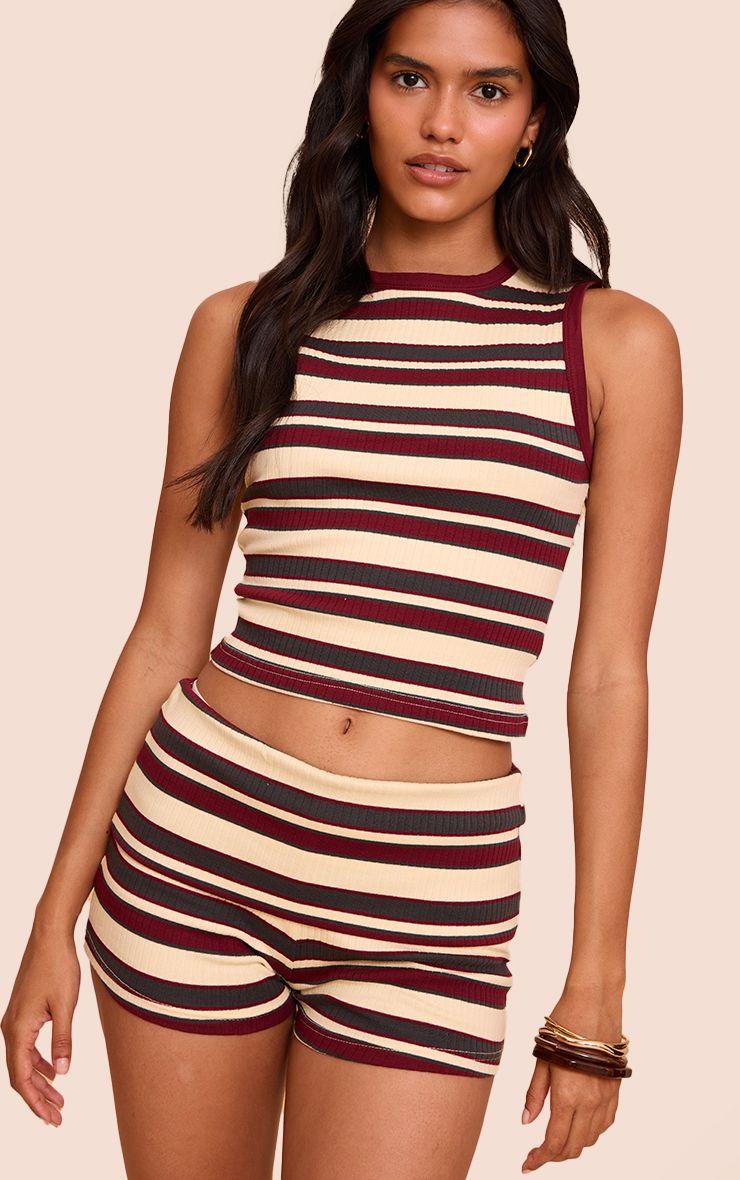 Striped Fold Over Rib Hot Pants Co-ord by PRETTYLITTLETHING