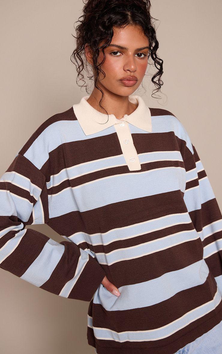 Striped Knitted Oversized Rugby by PRETTYLITTLETHING