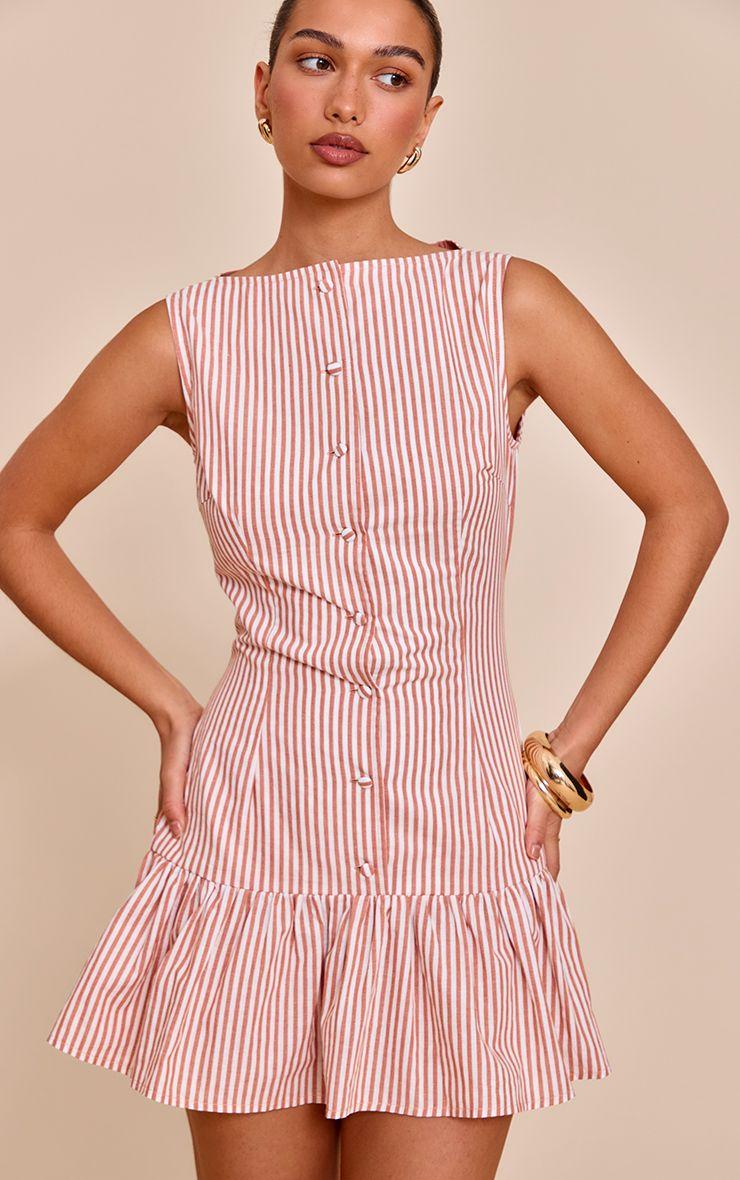Striped Satin Button Detail Flippy Hem Bodycon Dress by PRETTYLITTLETHING