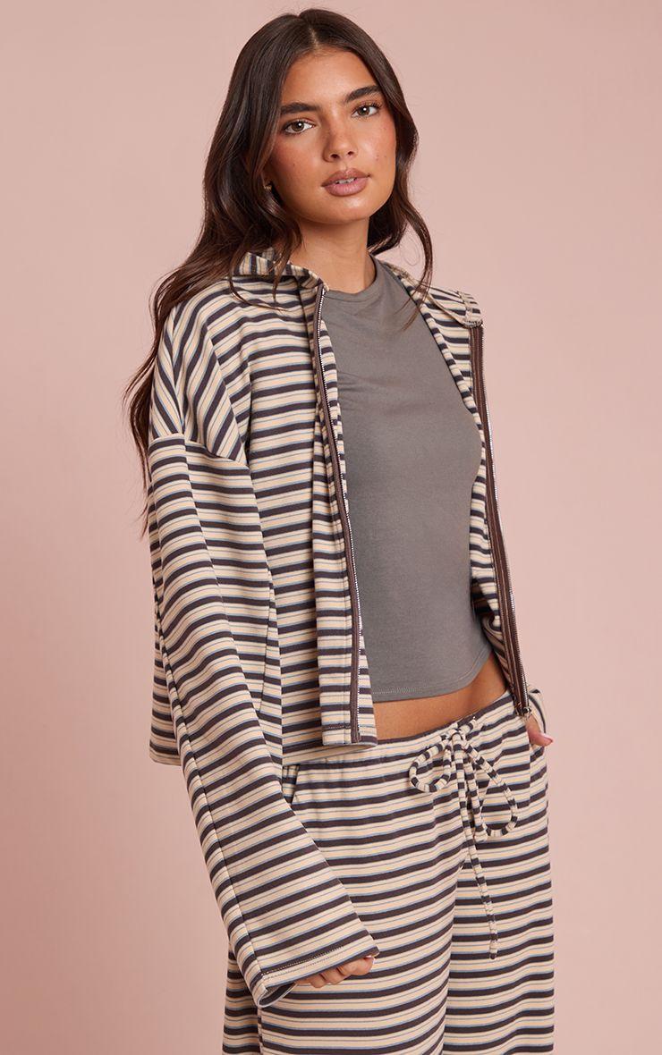 Striped Soft Fleece Zip Up Hoodie by PRETTYLITTLETHING