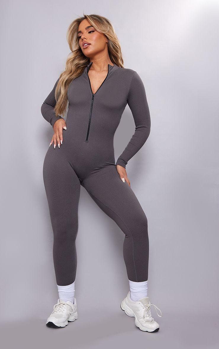Structured Contour Rib Zip Jumpsuit by PRETTYLITTLETHING