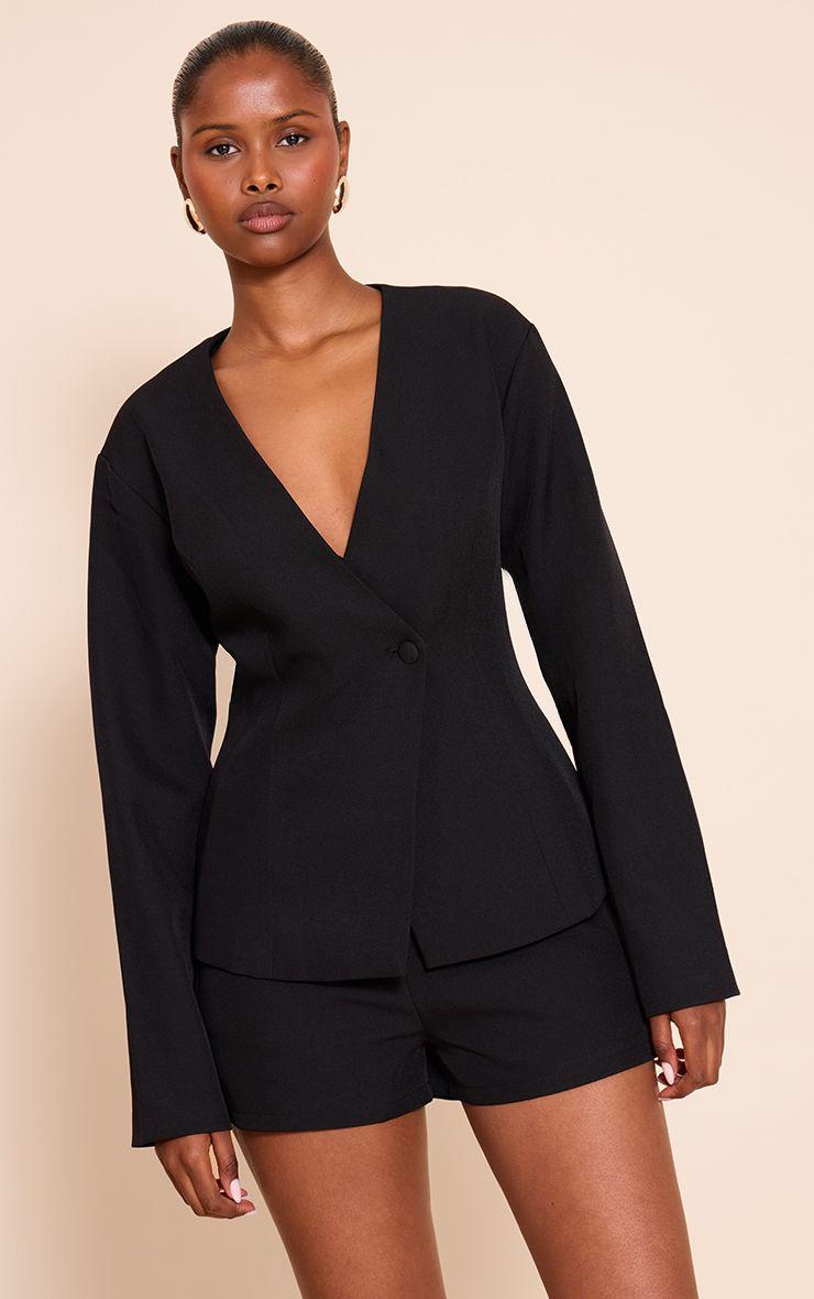 Tailored Cinched Waist Asymmetric Blazer by PRETTYLITTLETHING