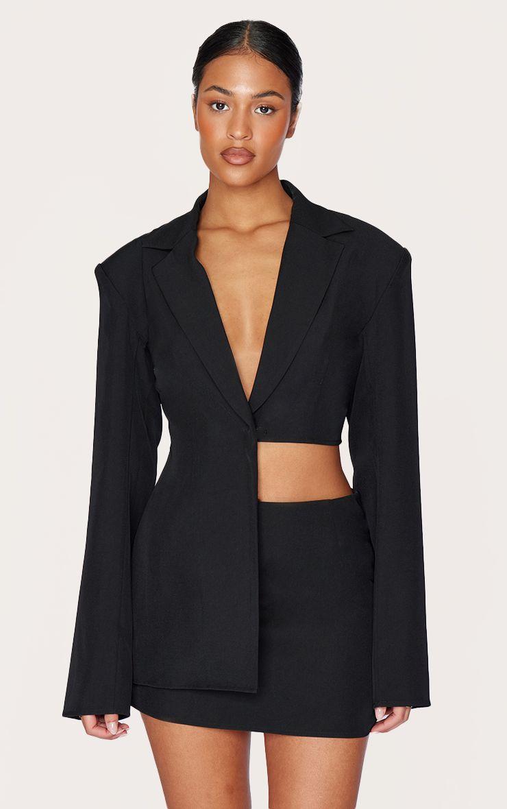 Tall  Asymmetric Half Crop Blazer by PRETTYLITTLETHING