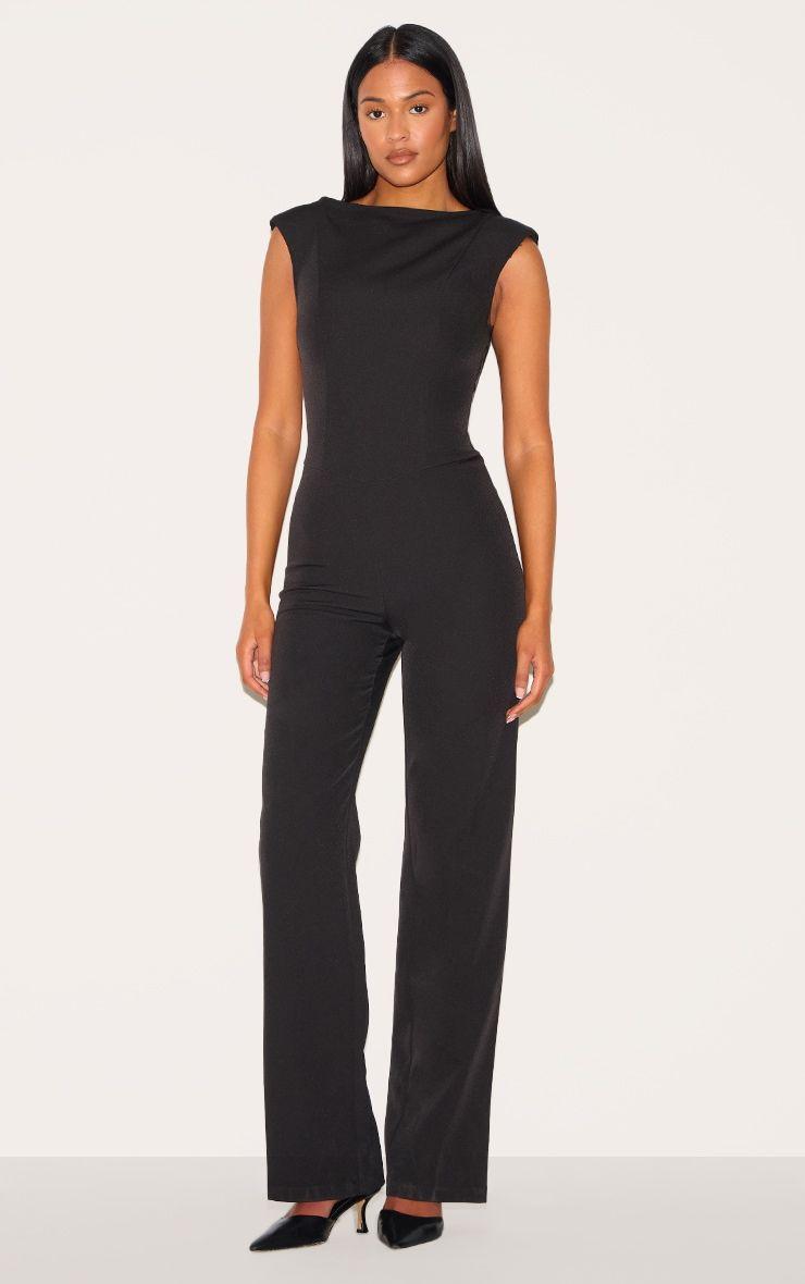 Tall Black Sleeveless Woven Wide Leg Jumpsuit by PRETTYLITTLETHING