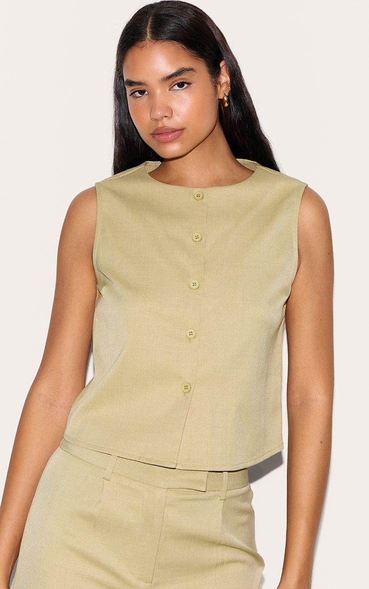 Tall Clay Tailored Button Up Cropped Sleeveless Waistcoat by PRETTYLITTLETHING