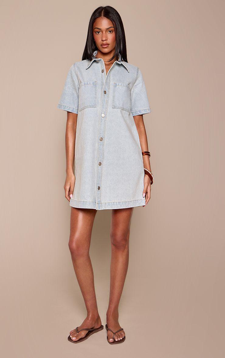 Tall  Contrast Stitch Denim Shirt Dress by PRETTYLITTLETHING
