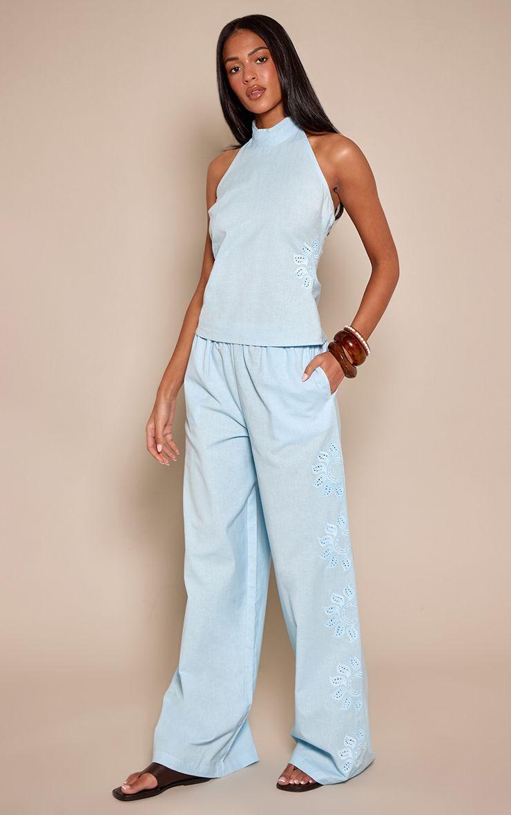 Tall  Cotton Sun Embroidered Detail Trousers Co-ord by PRETTYLITTLETHING