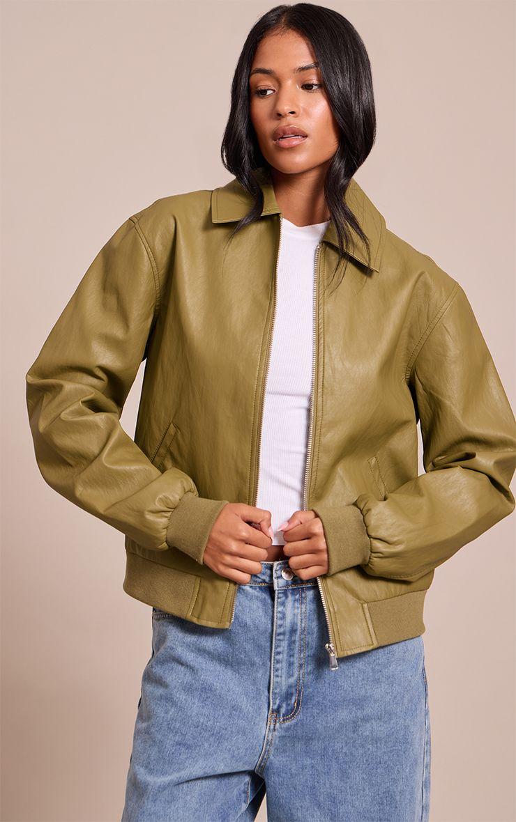 Tall  Faux Leather Bomber Jacket by PRETTYLITTLETHING