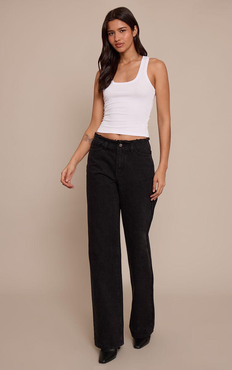 Tall  Fray Waist Low Rise Straight Leg Jeans by PRETTYLITTLETHING