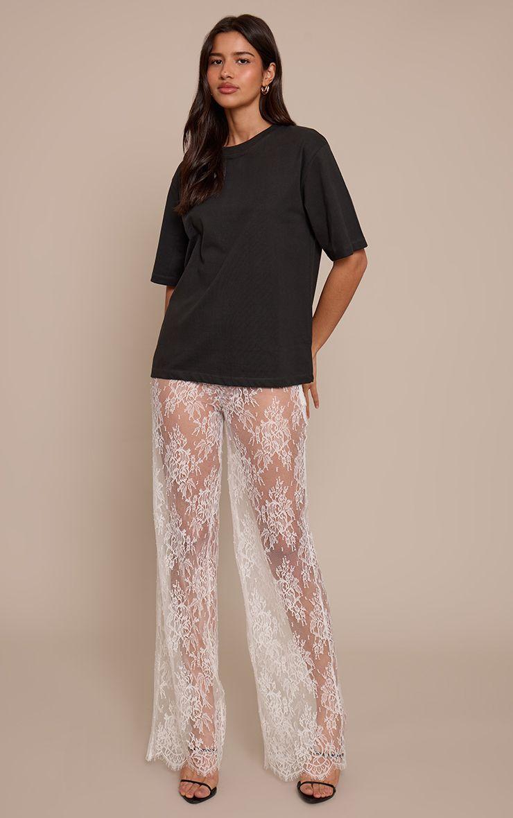 Tall  Lace Sheer Wide Leg Trousers by PRETTYLITTLETHING