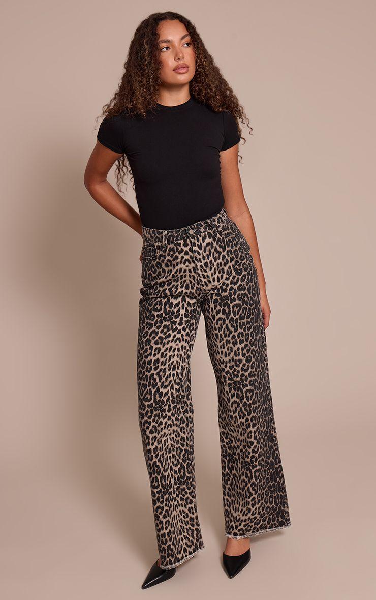 Tall  Leopard Print Wide Leg Denim Jeans by PRETTYLITTLETHING