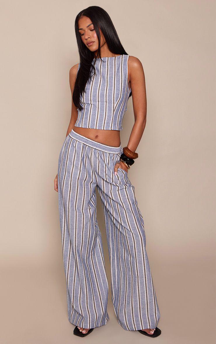 Tall  Linen Look Striped Wide Leg Trousers Co-ord by PRETTYLITTLETHING
