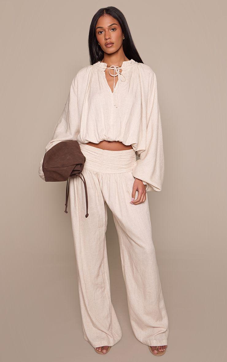 Tall  Linen Ruched Waistband Trousers Co-ord by PRETTYLITTLETHING