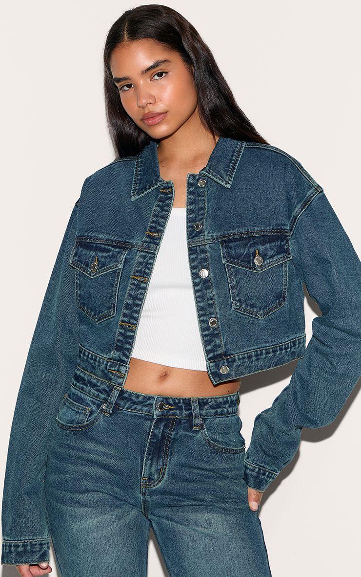 Tall  Pocket Detail Cropped Denim Jacket by PRETTYLITTLETHING