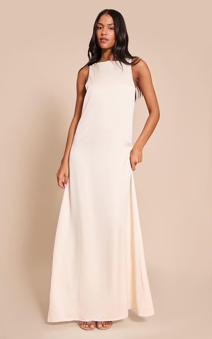 Tall  Satin Boat Neck Sleeveless Maxi Dress by PRETTYLITTLETHING