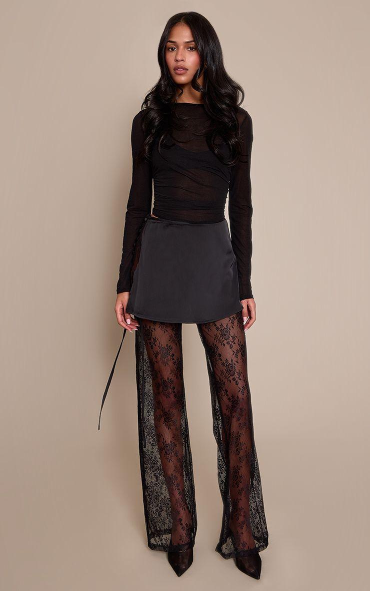 Tall  Satin Overlay Lace Trousers by PRETTYLITTLETHING