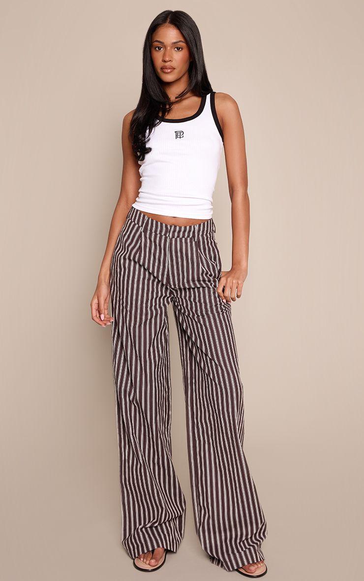 Tall  Stripe Linen Tailored Straight Leg Trousers by PRETTYLITTLETHING