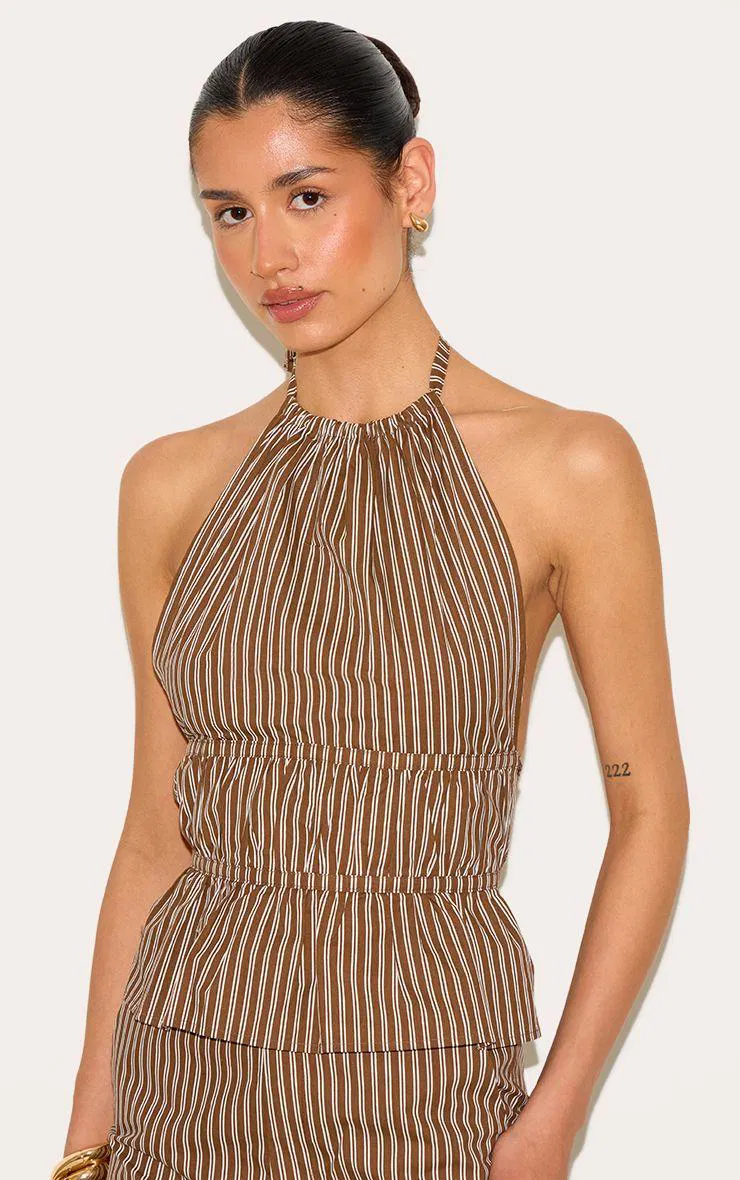 Tall  Stripe Woven Ruched Backless Long Top by PRETTYLITTLETHING