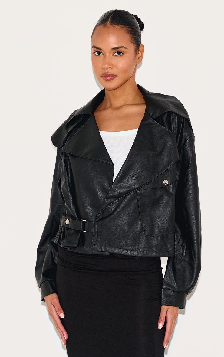 Textured Look Faux Leather Biker Jacket by PRETTYLITTLETHING