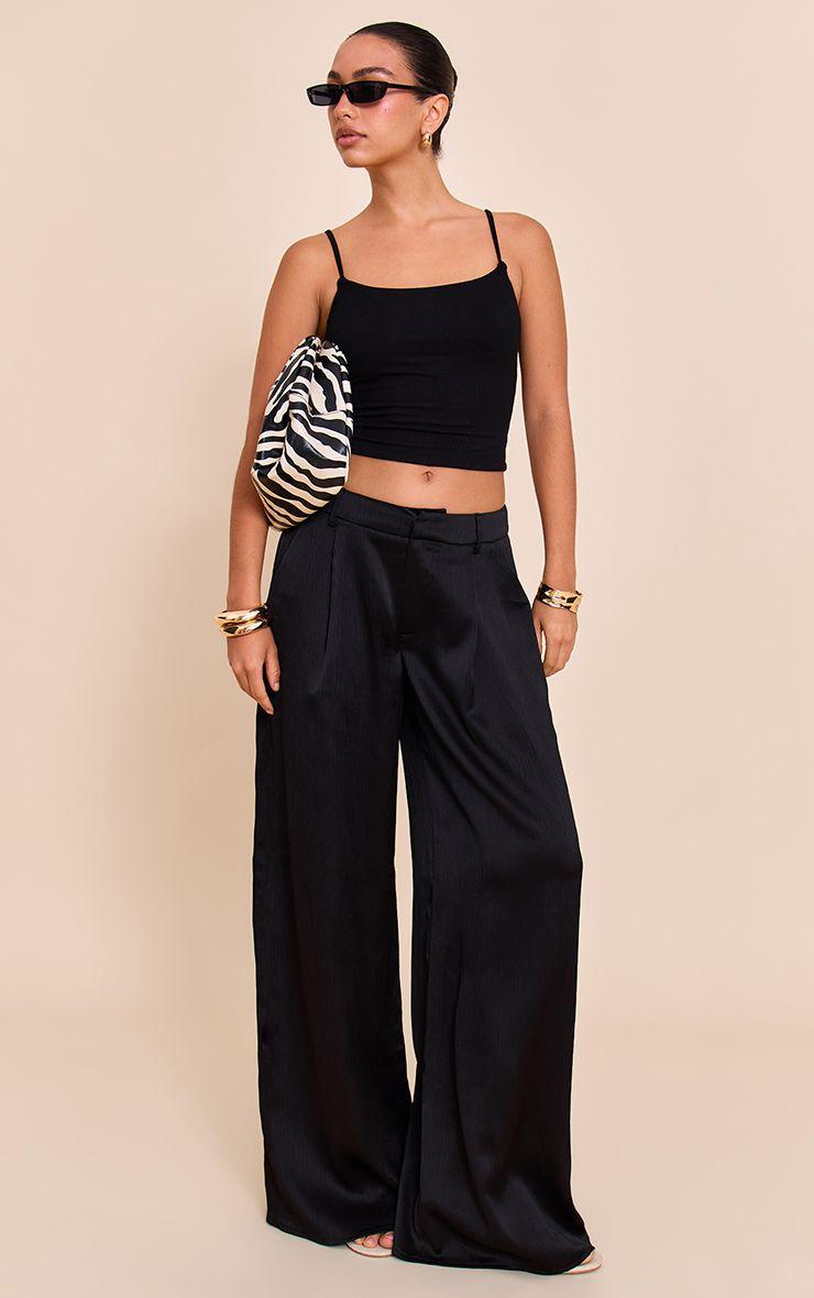 Textured Satin Double Pleat Wide Leg Trouser by PRETTYLITTLETHING