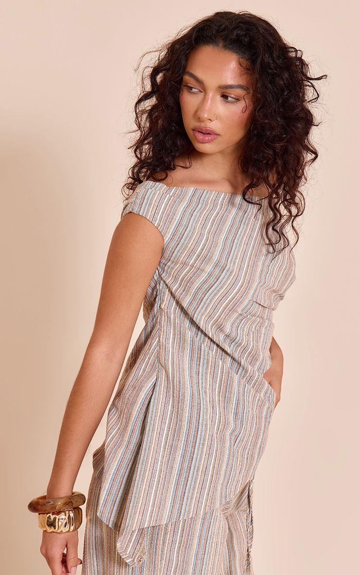 Textured Stripe One Shoulder Asymmetric Long Top Co-ord by PRETTYLITTLETHING