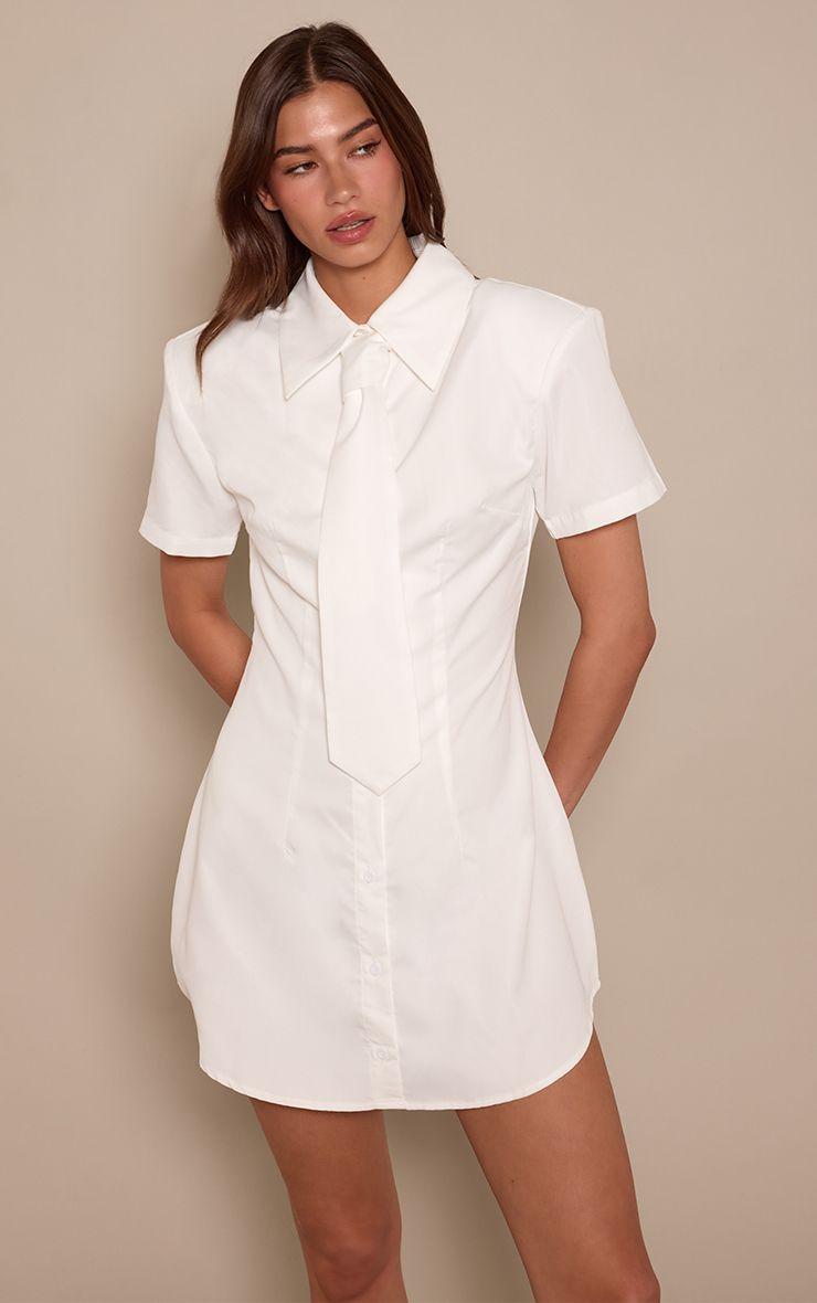 Tie Detail Short Sleeve Shirt Dress by PRETTYLITTLETHING