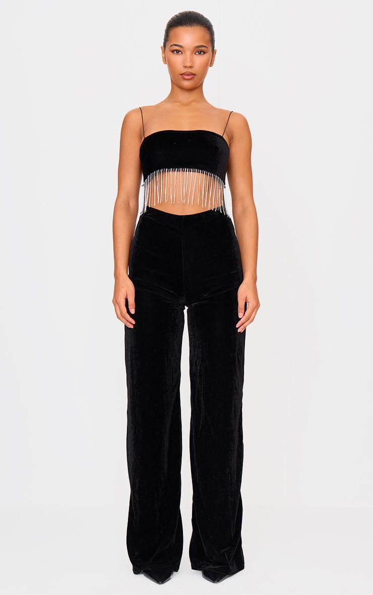 Velvet Diamante Tassel Cut Out Strappy Jumpsuit by PRETTYLITTLETHING