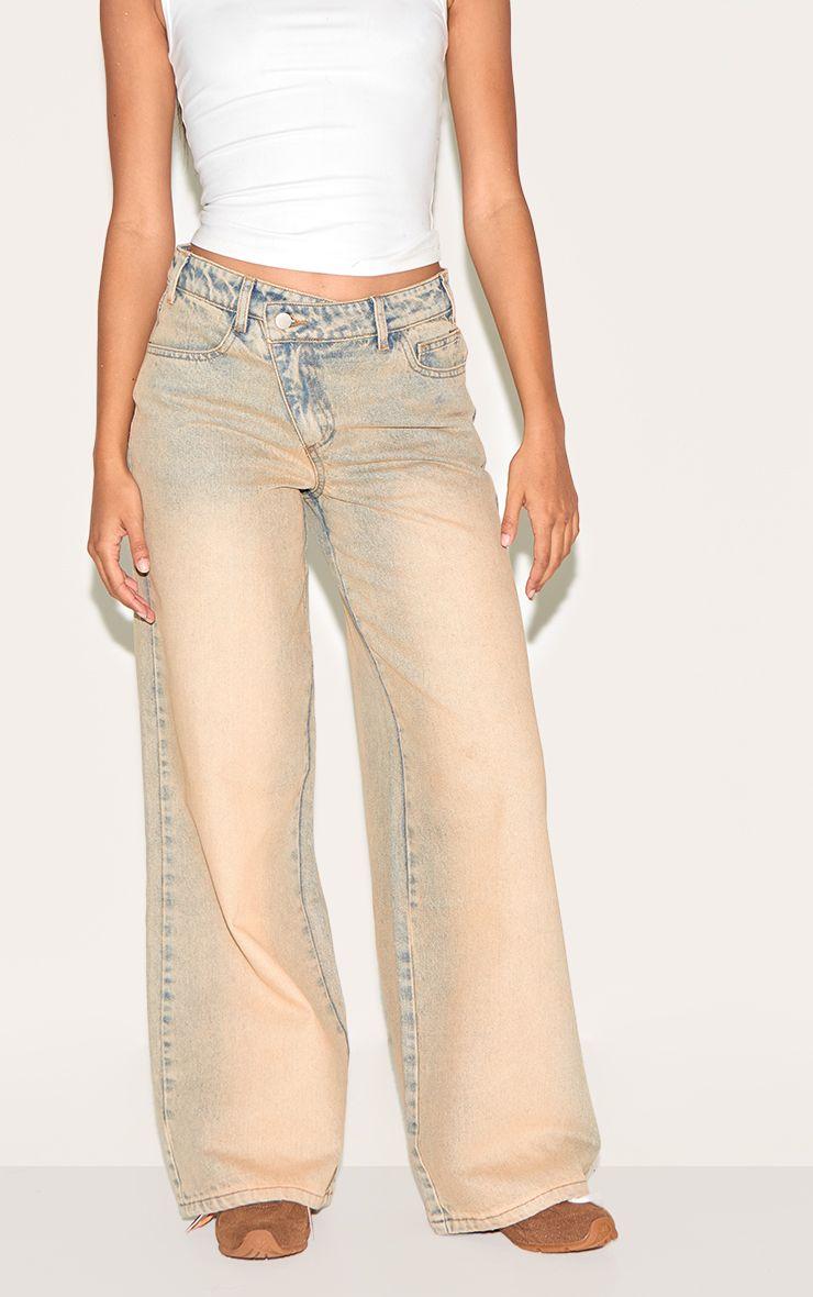 Washed Asymmetrical Waistband Wide Leg Jeans by PRETTYLITTLETHING