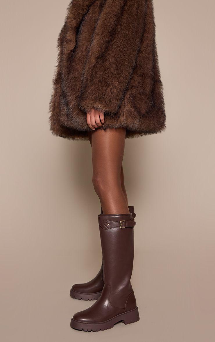 Wax PU Buckle Detail Knee High Chelsea Boot by PRETTYLITTLETHING