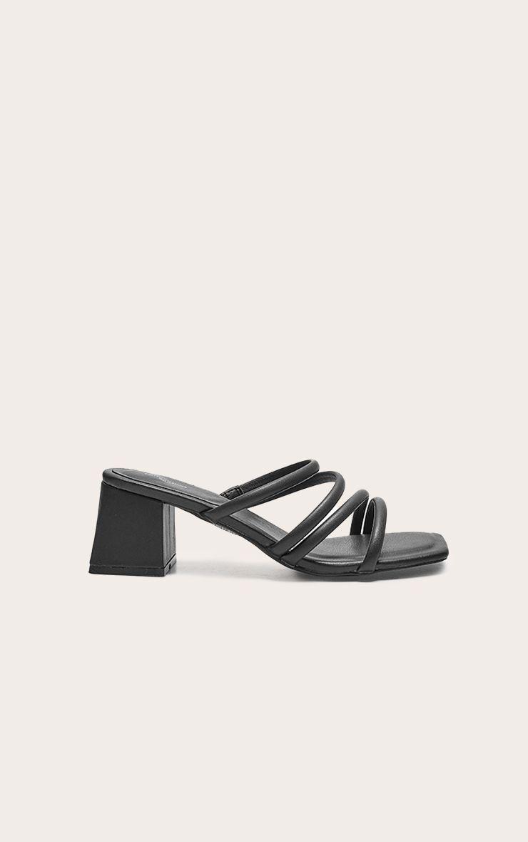 Wide Fit PU Square Toe Tube Strap Mid Block Heeled Sandals by PRETTYLITTLETHING