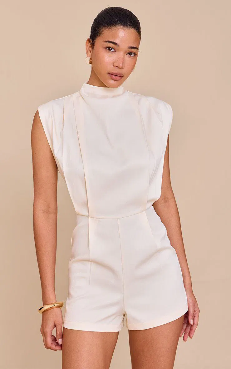 Woven Bagged Over Boat Neck Playsuit by PRETTYLITTLETHING